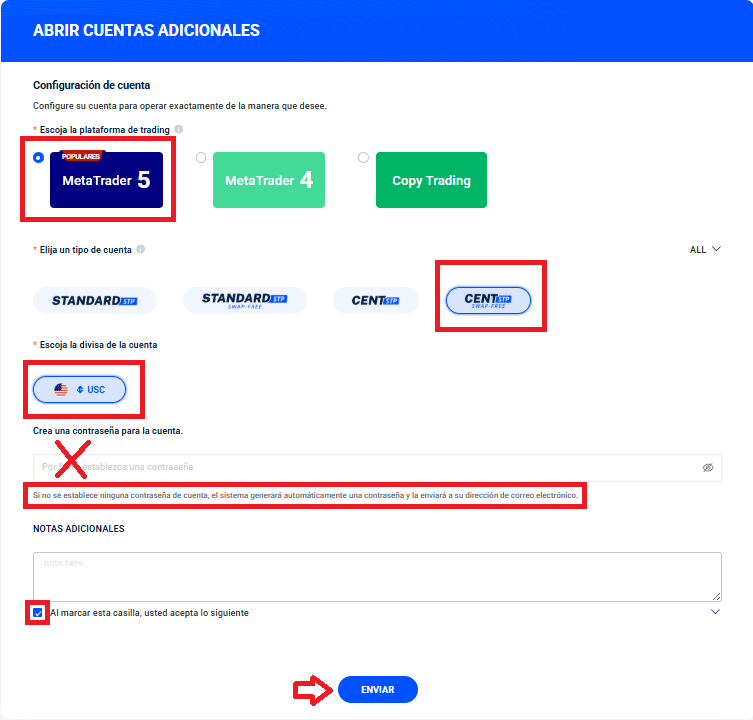 Configuración cuenta MT5 para Serena