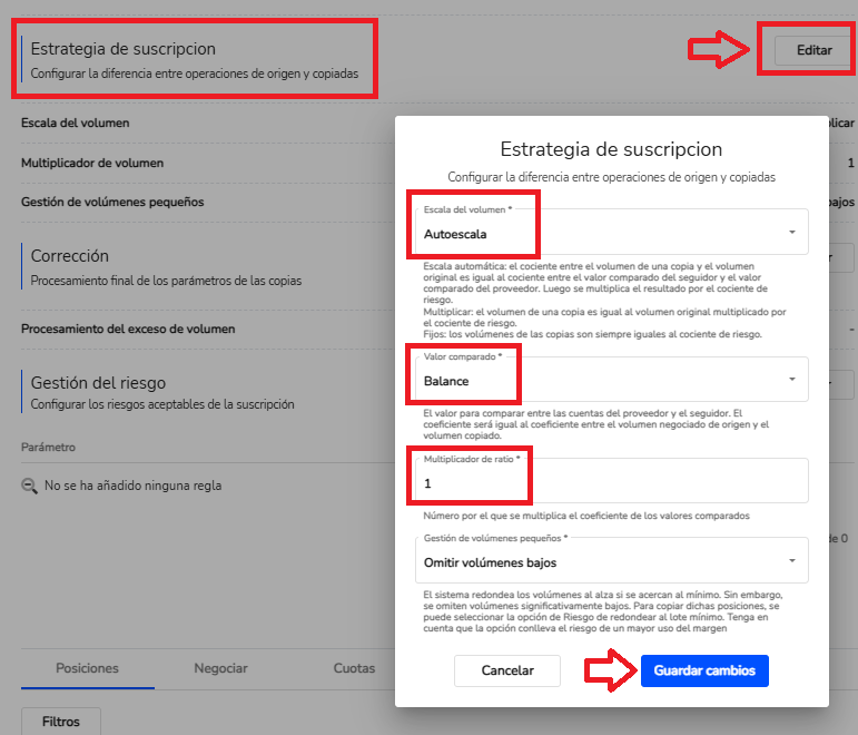 Configuración del multiplicador en Serena