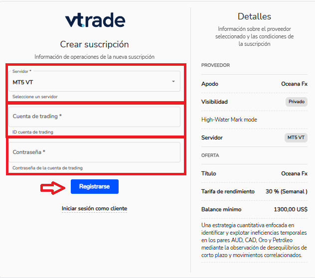 Suscripción a Tsunami en VTrade